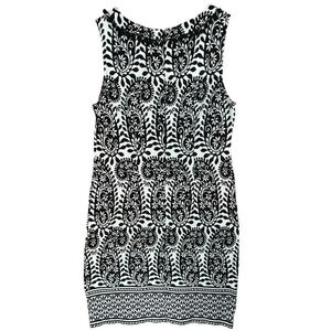 Talbots Women’s Black White Floral Paisley‎ Pom Pom Crew Neck Above Knee Dress L